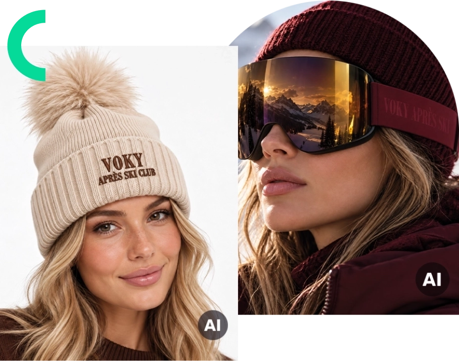 Voky Après Ski Club-mössa och matchande skidglasögon.